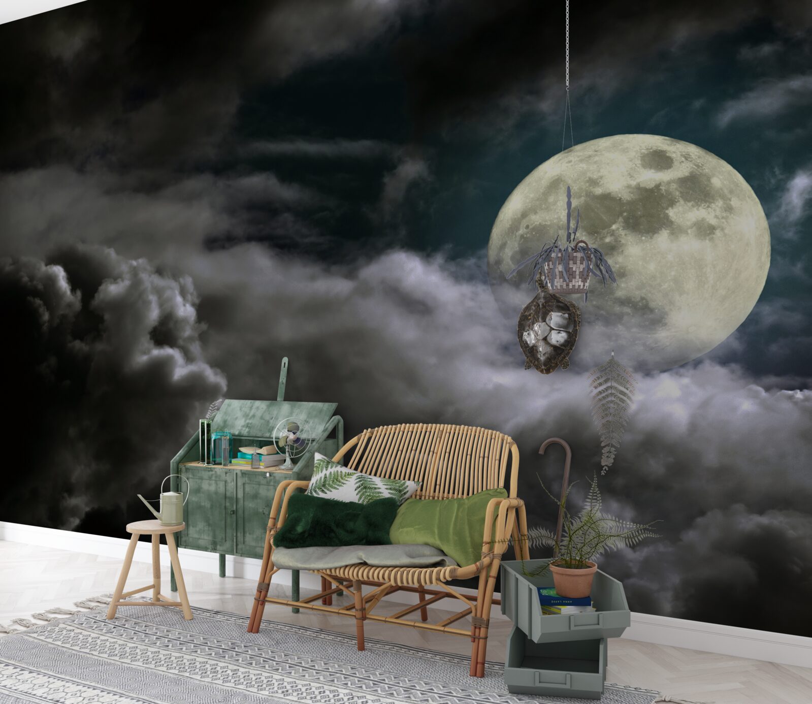 Papier peint pleine lune au-dessus des nuages, attirant l'attention par sa beauté