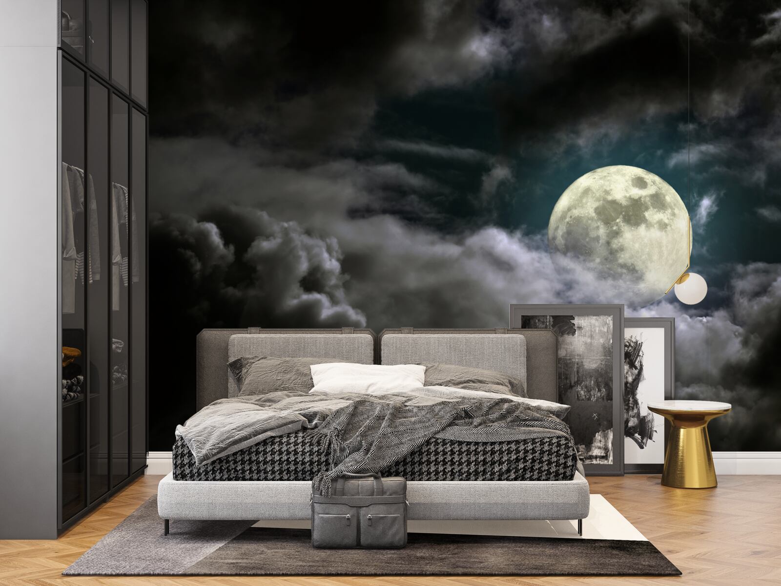 Papier peint pleine lune au-dessus des nuages, attirant l'attention par sa beauté