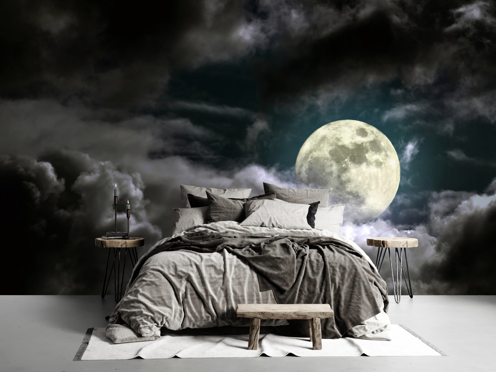 Papier peint pleine lune au-dessus des nuages, attirant l'attention par sa beauté