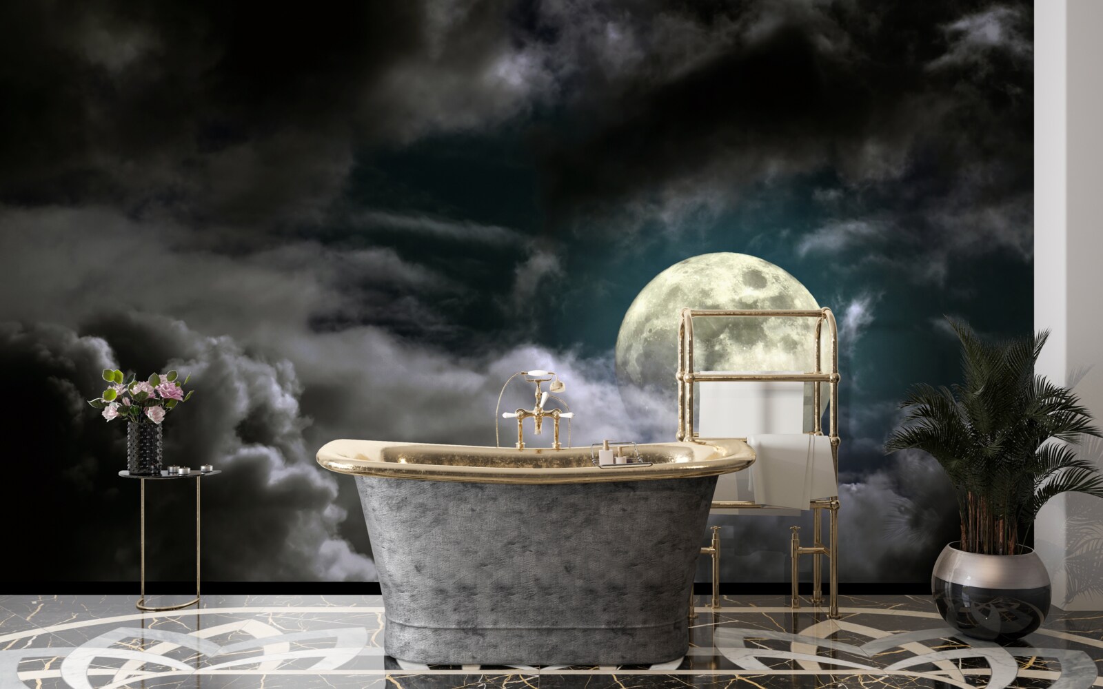 Papier peint pleine lune au-dessus des nuages, attirant l'attention par sa beauté