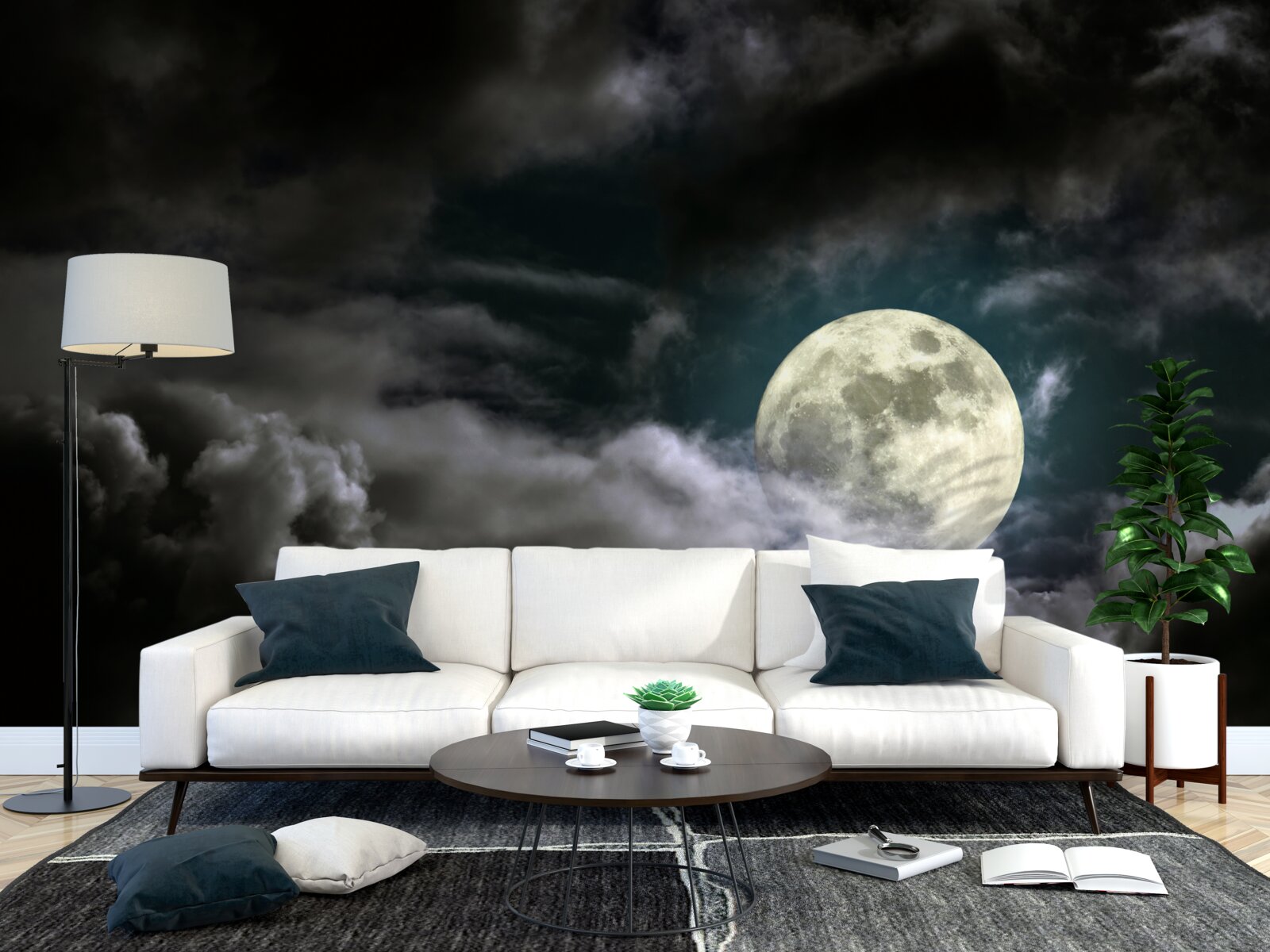 Papier peint pleine lune au-dessus des nuages, attirant l'attention par sa beauté