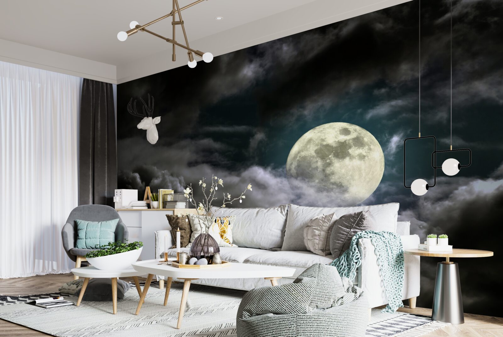 Papier peint pleine lune au-dessus des nuages, attirant l'attention par sa beauté