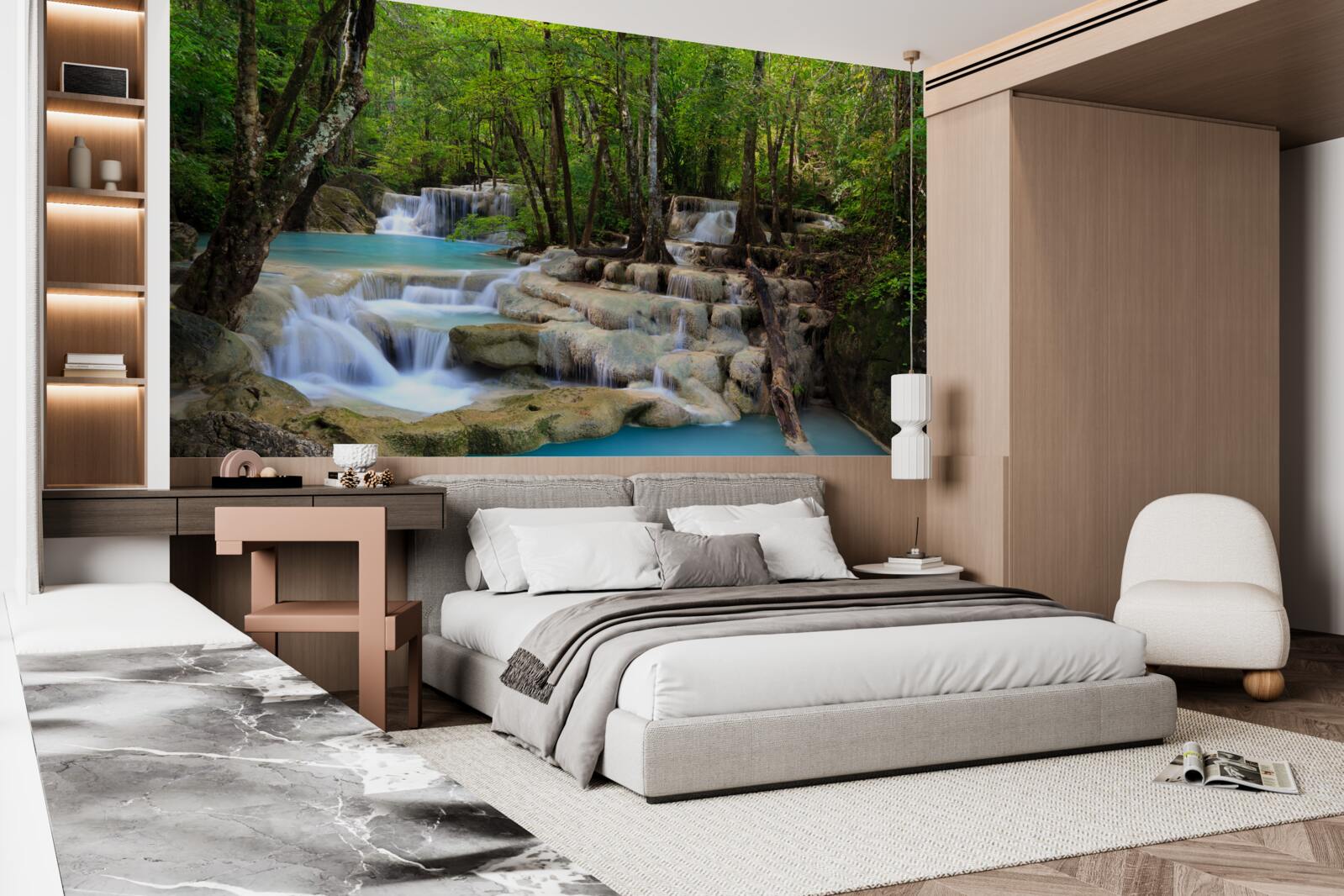 Papier peint cascades tombant dans une forêt dense