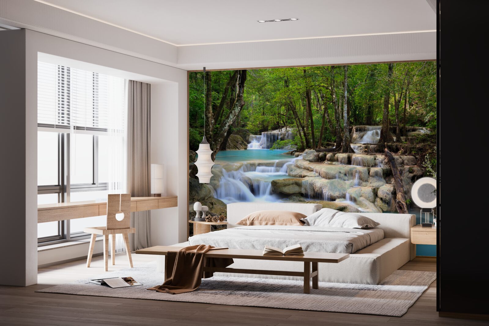 Papier peint cascades tombant dans une forêt dense