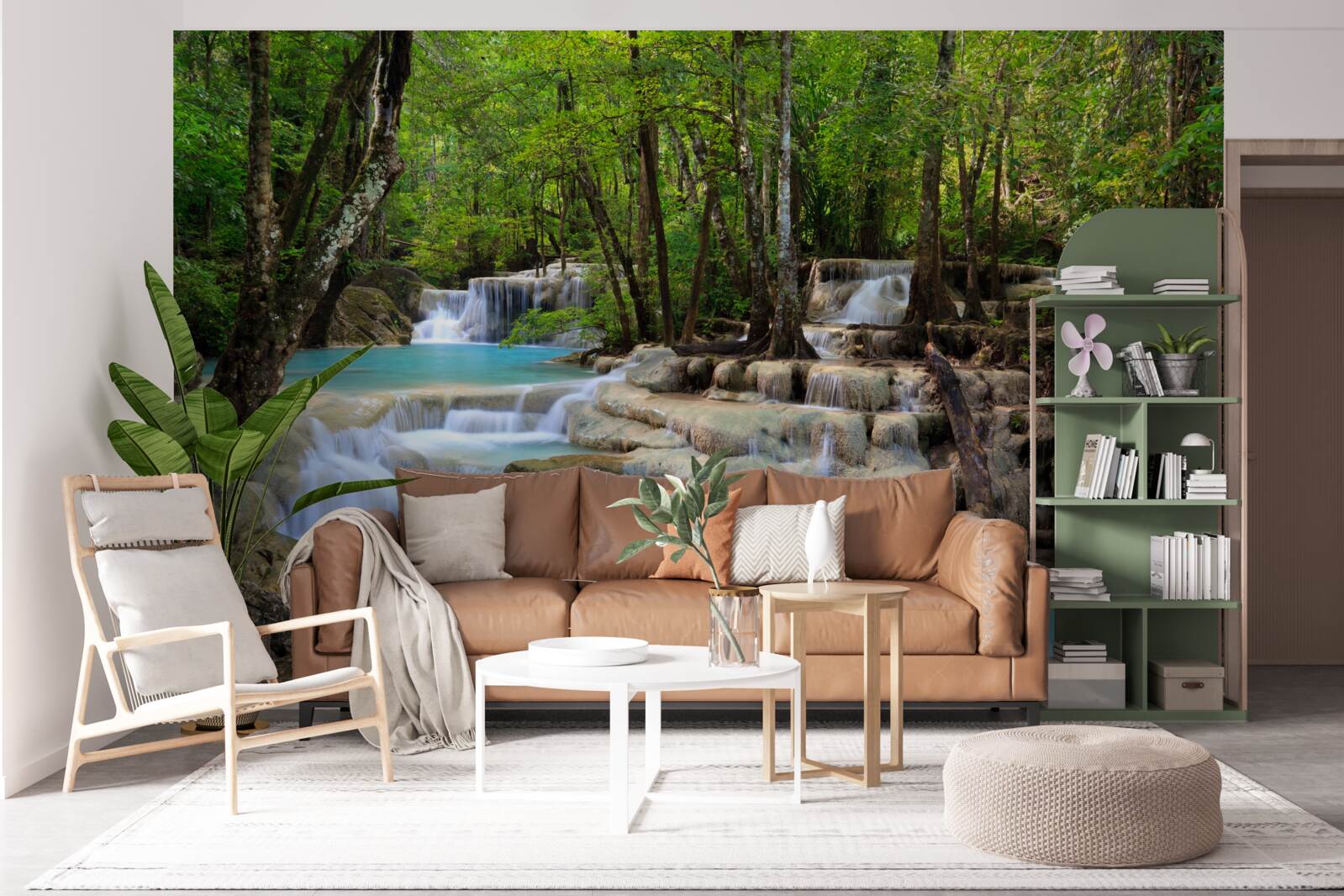 Papier peint cascades tombant dans une forêt dense