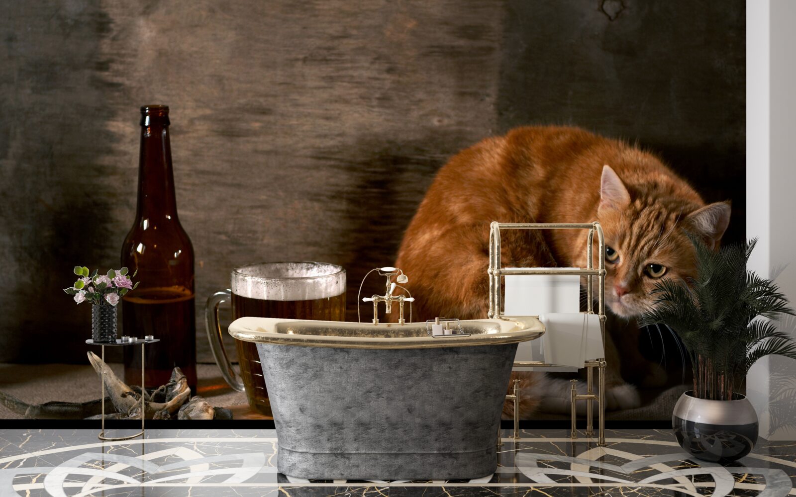 Papier peint Appât pour animaux de compagnie et animaux marins à fourrure rouge