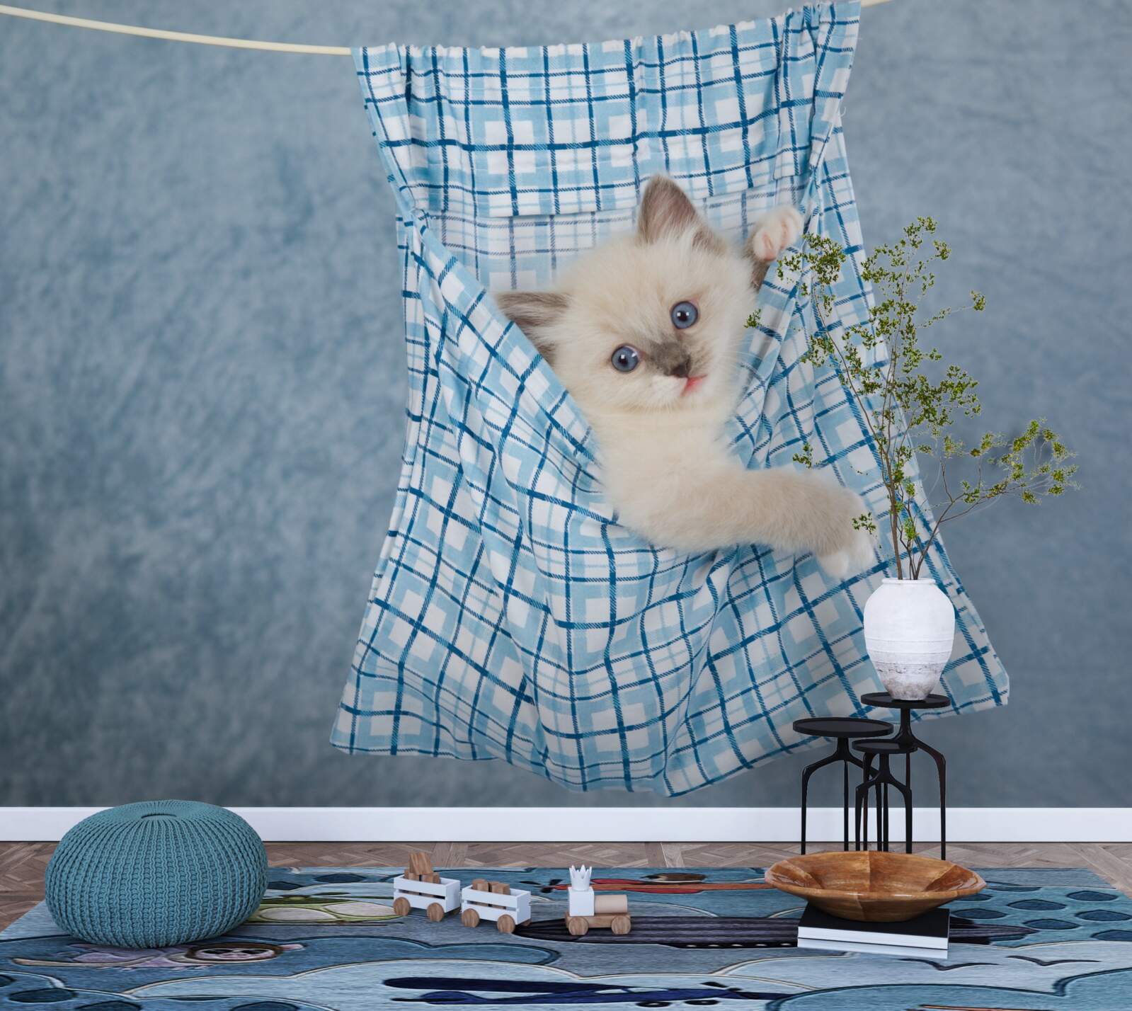 Papier peint Le sac s'est avéré être un piège pour un chat siamois.