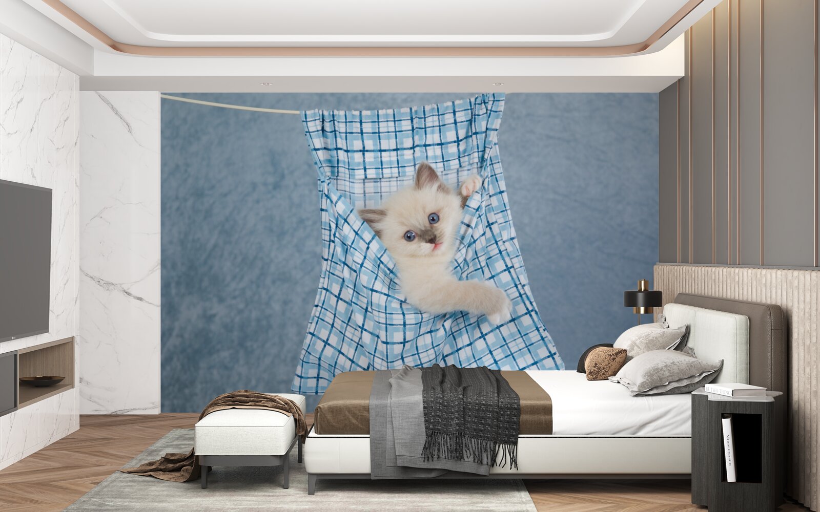 Papier peint Le sac s'est avéré être un piège pour un chat siamois.