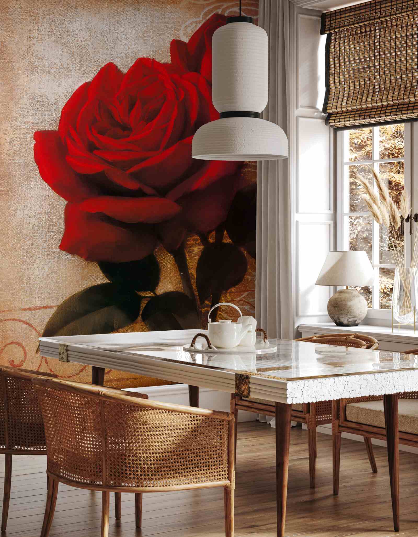 Papier peint la reine des roses en rouge