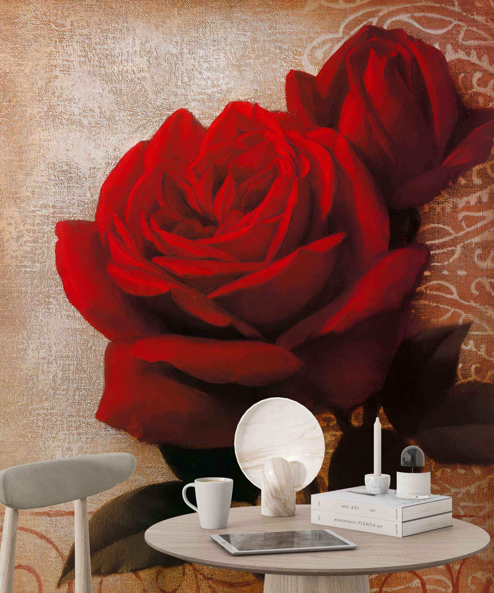 Papier peint la reine des roses en rouge