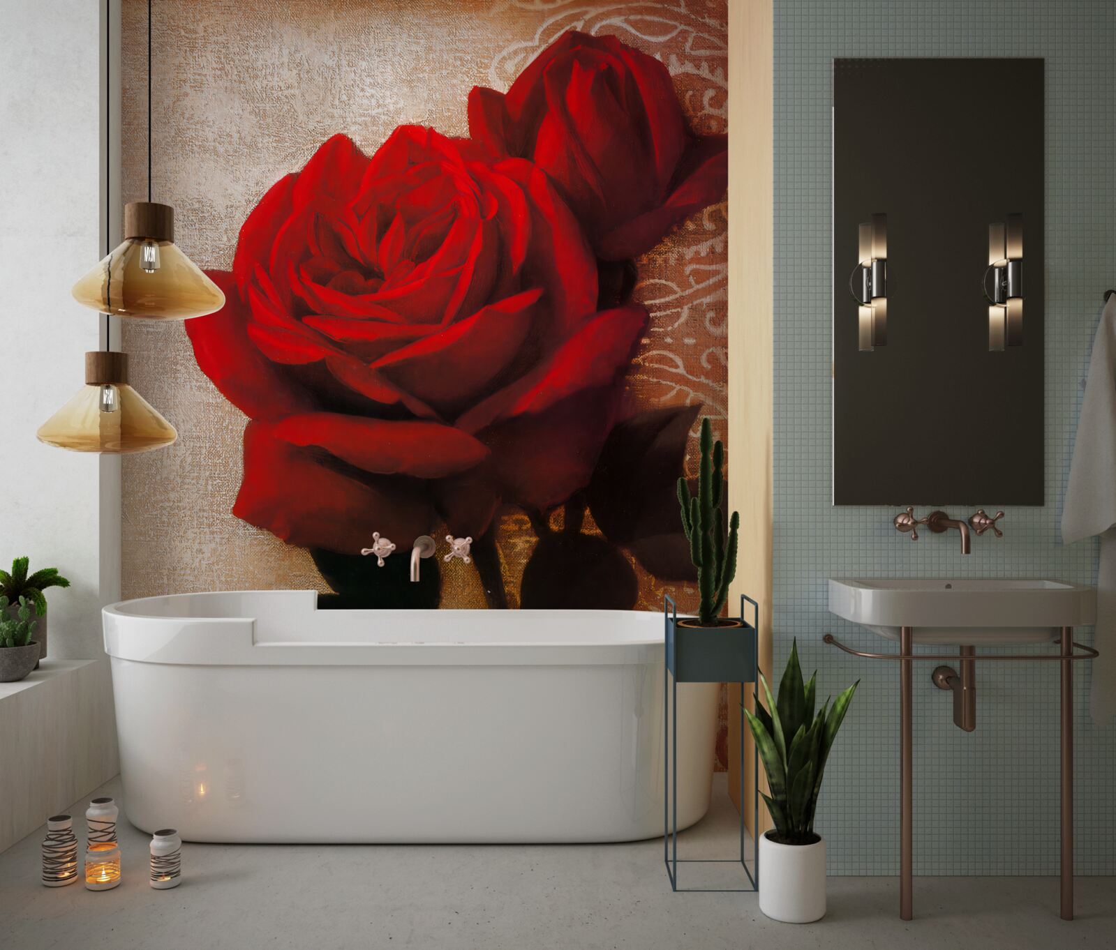 Papier peint la reine des roses en rouge