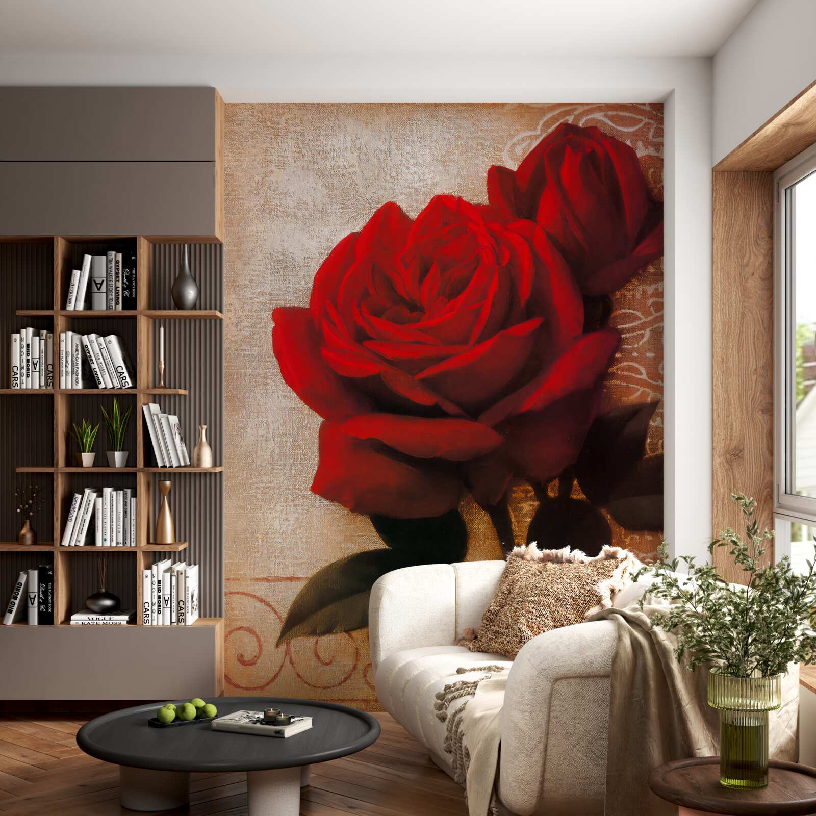 Papier peint la reine des roses en rouge