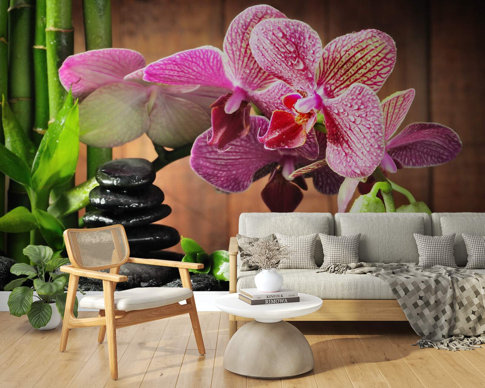 Papier peint orchidée pourpre parmi les pierres