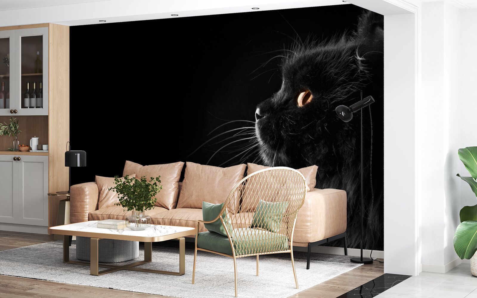 Papier peint chat noir aux yeux d'or