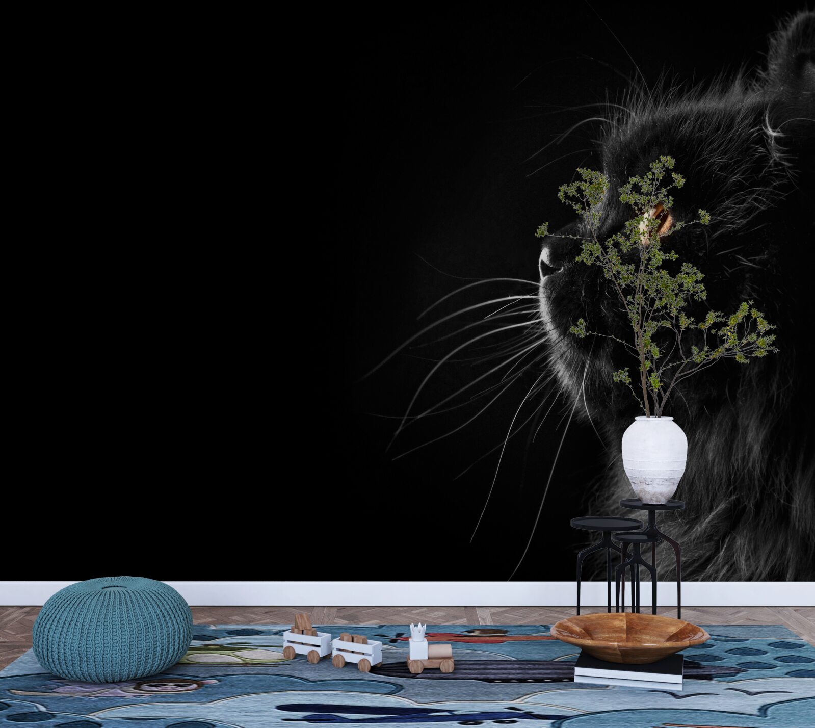 Papier peint chat noir aux yeux d'or