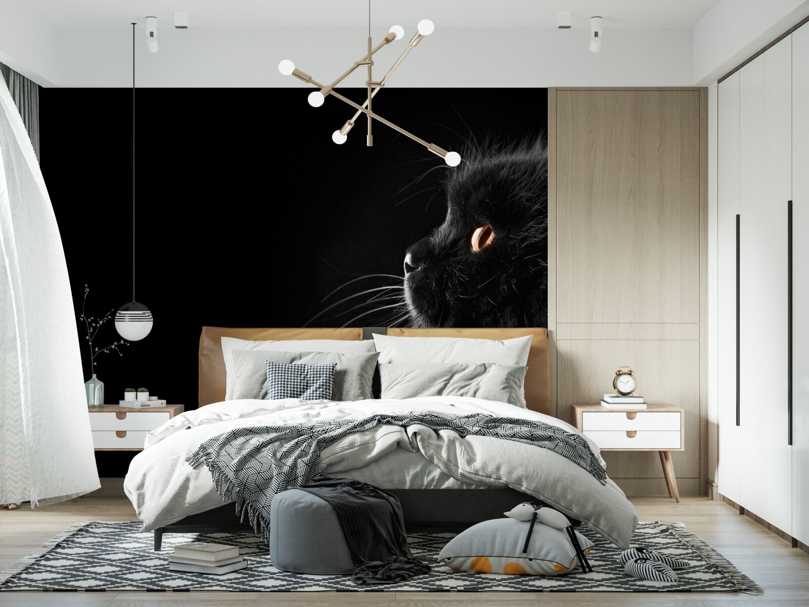 Papier peint chat noir aux yeux d'or