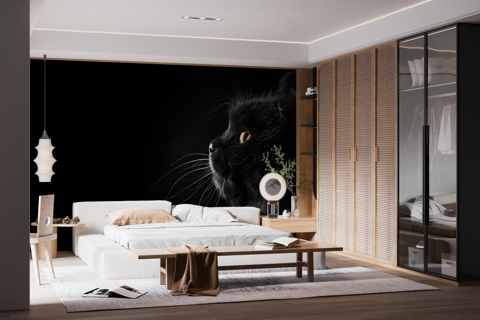 Papier peint chat noir aux yeux d'or