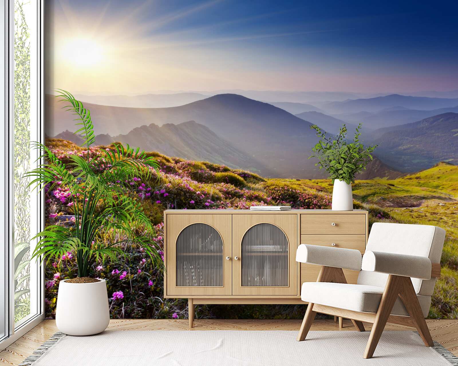 Papier peint sommet de montagne dans le paysage au lever du soleil