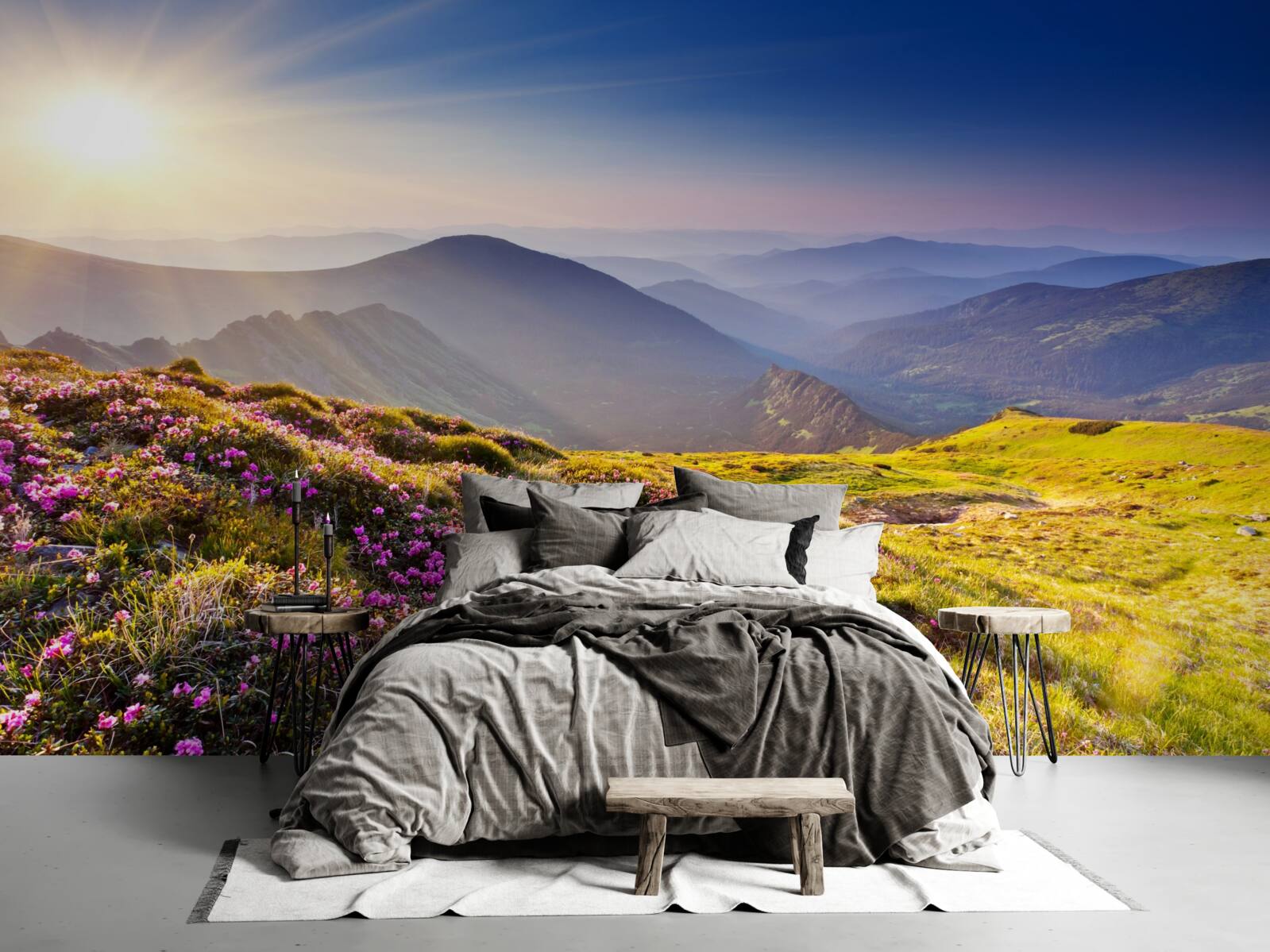 Papier peint sommet de montagne dans le paysage au lever du soleil