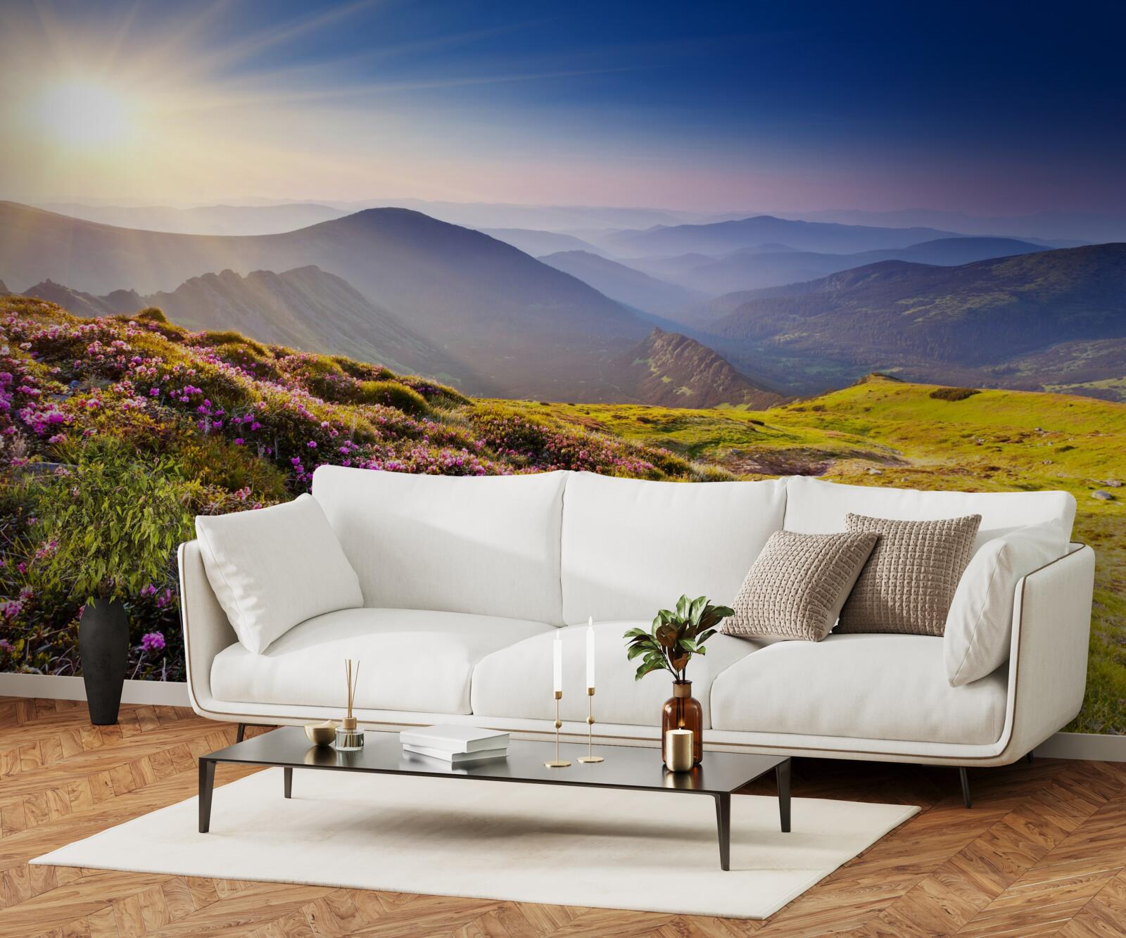 Papier peint sommet de montagne dans le paysage au lever du soleil