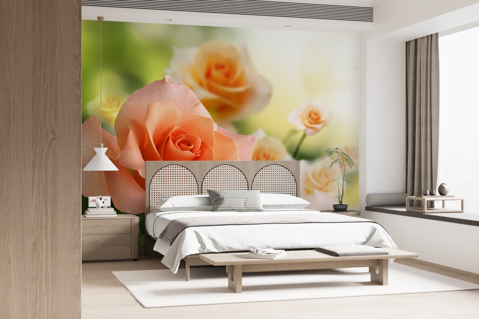 Papier peint un léger bouquet de roses poussant dans les buissons