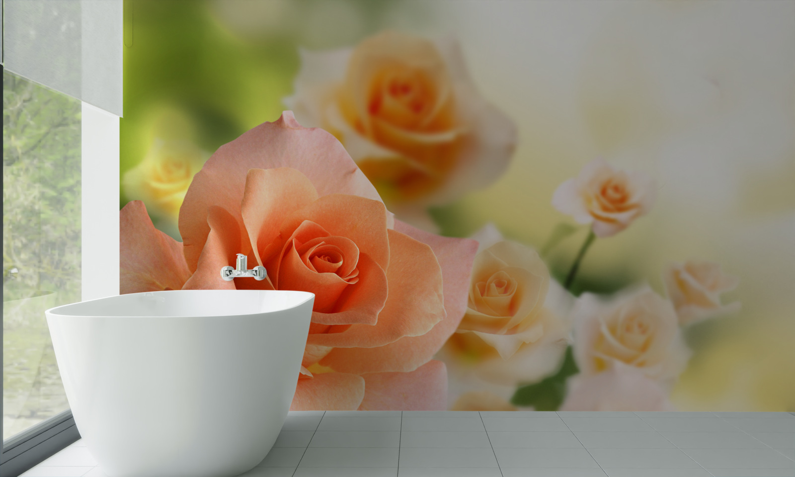 Papier peint un léger bouquet de roses poussant dans les buissons