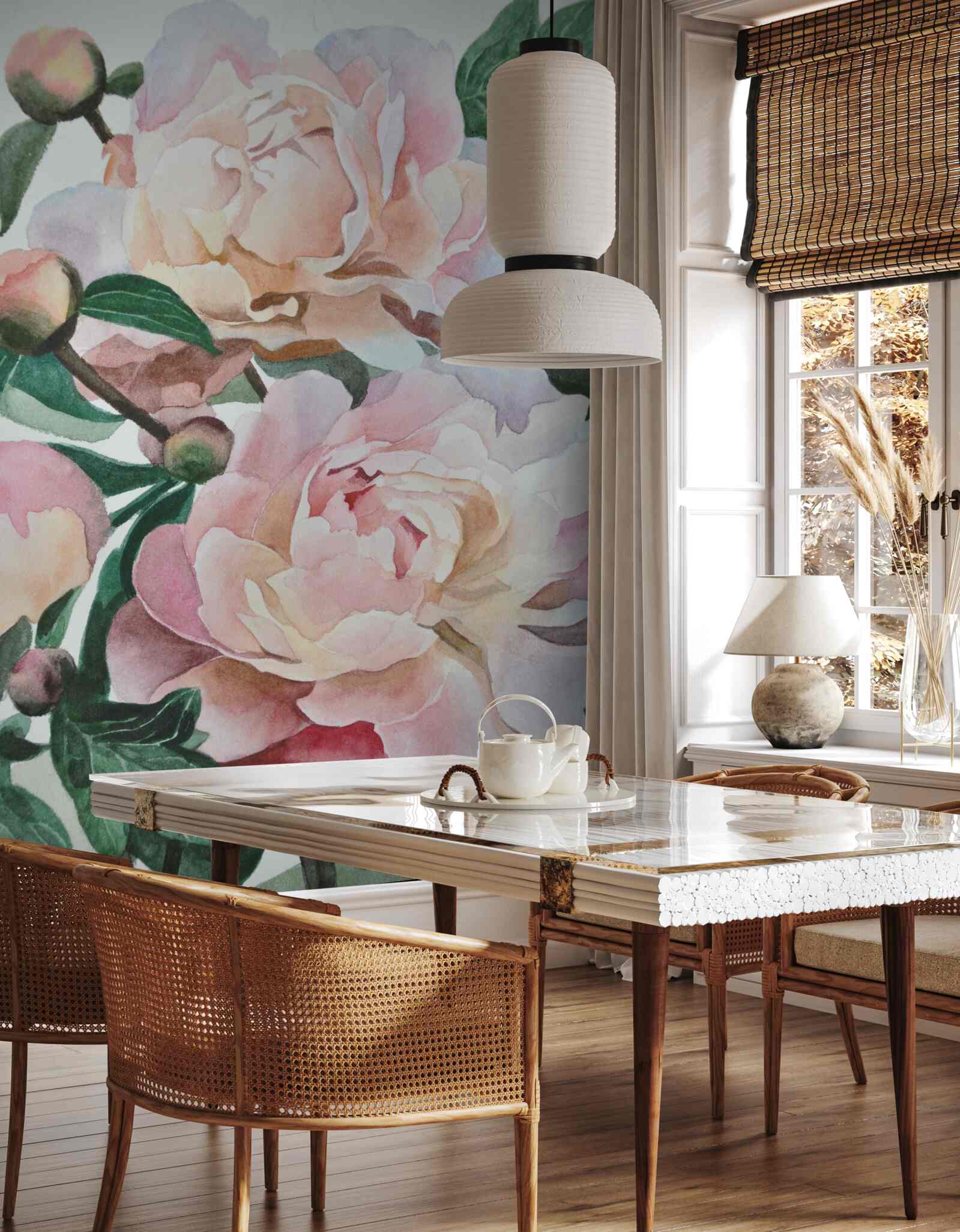 Papier peint pivoines peintes à l'aquarelle