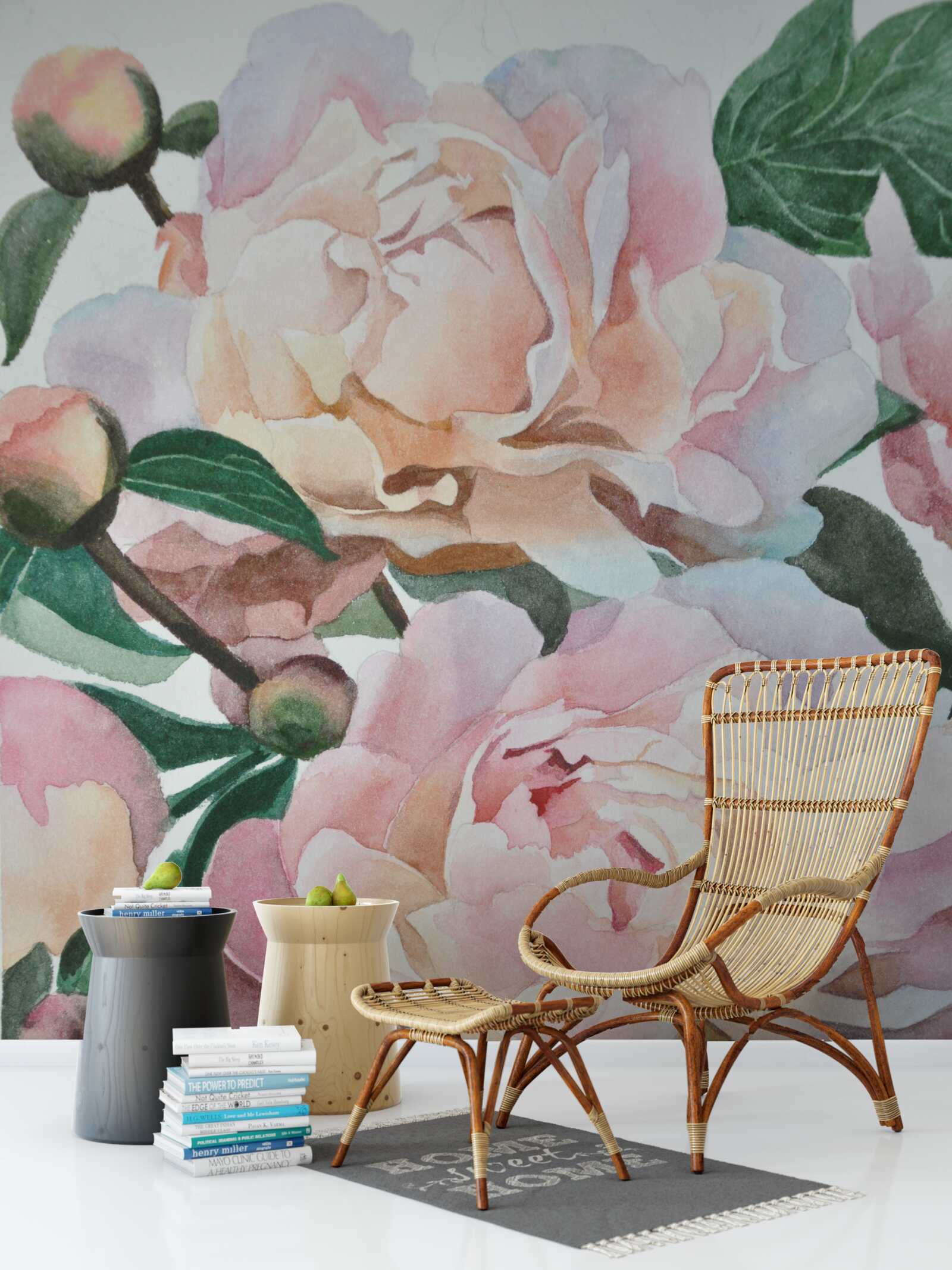 Papier peint pivoines peintes à l'aquarelle