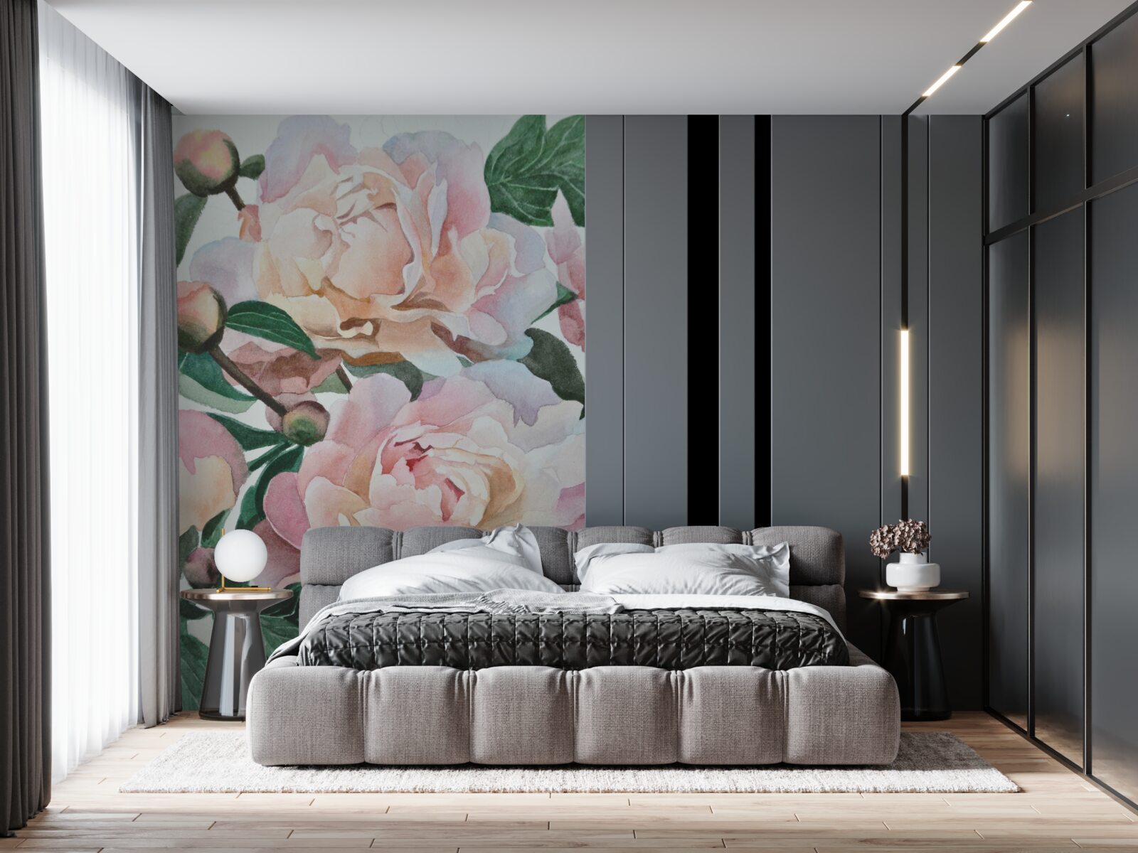 Papier peint pivoines peintes à l'aquarelle