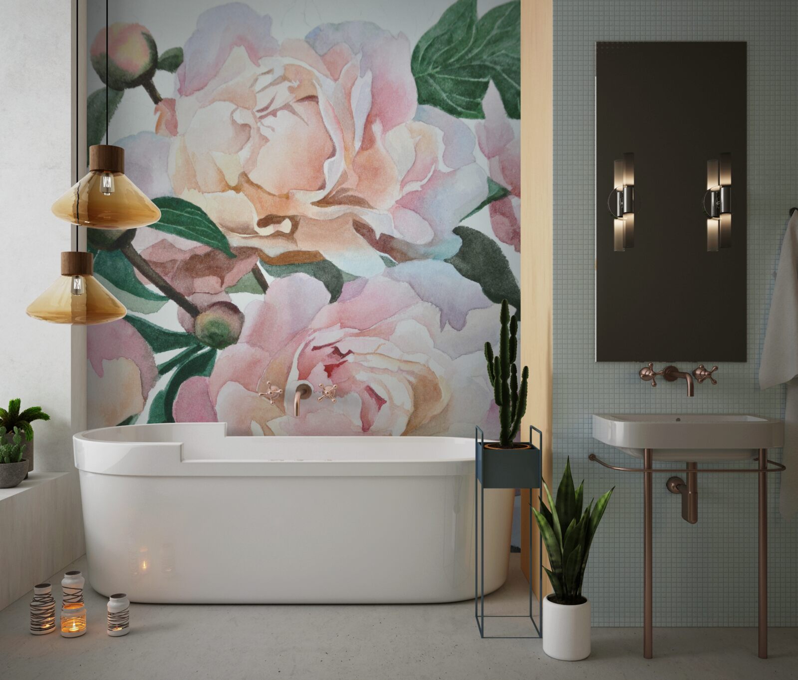 Papier peint pivoines peintes à l'aquarelle