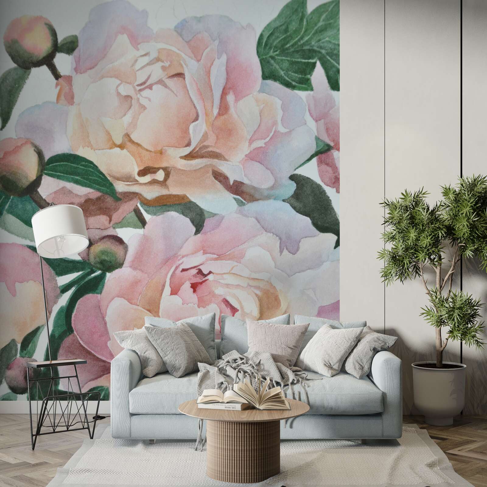 Papier peint pivoines peintes à l'aquarelle