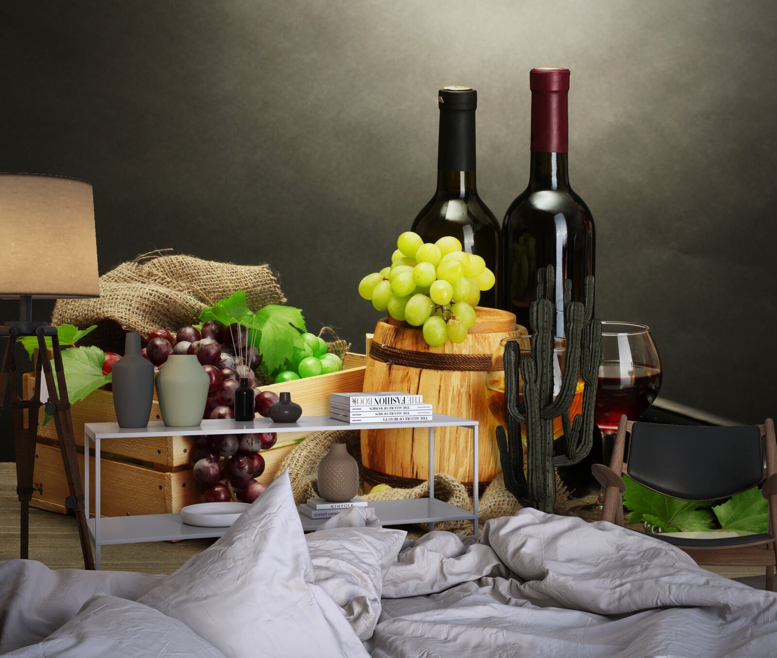 Papier peint des grappes de raisin et un verre de vin