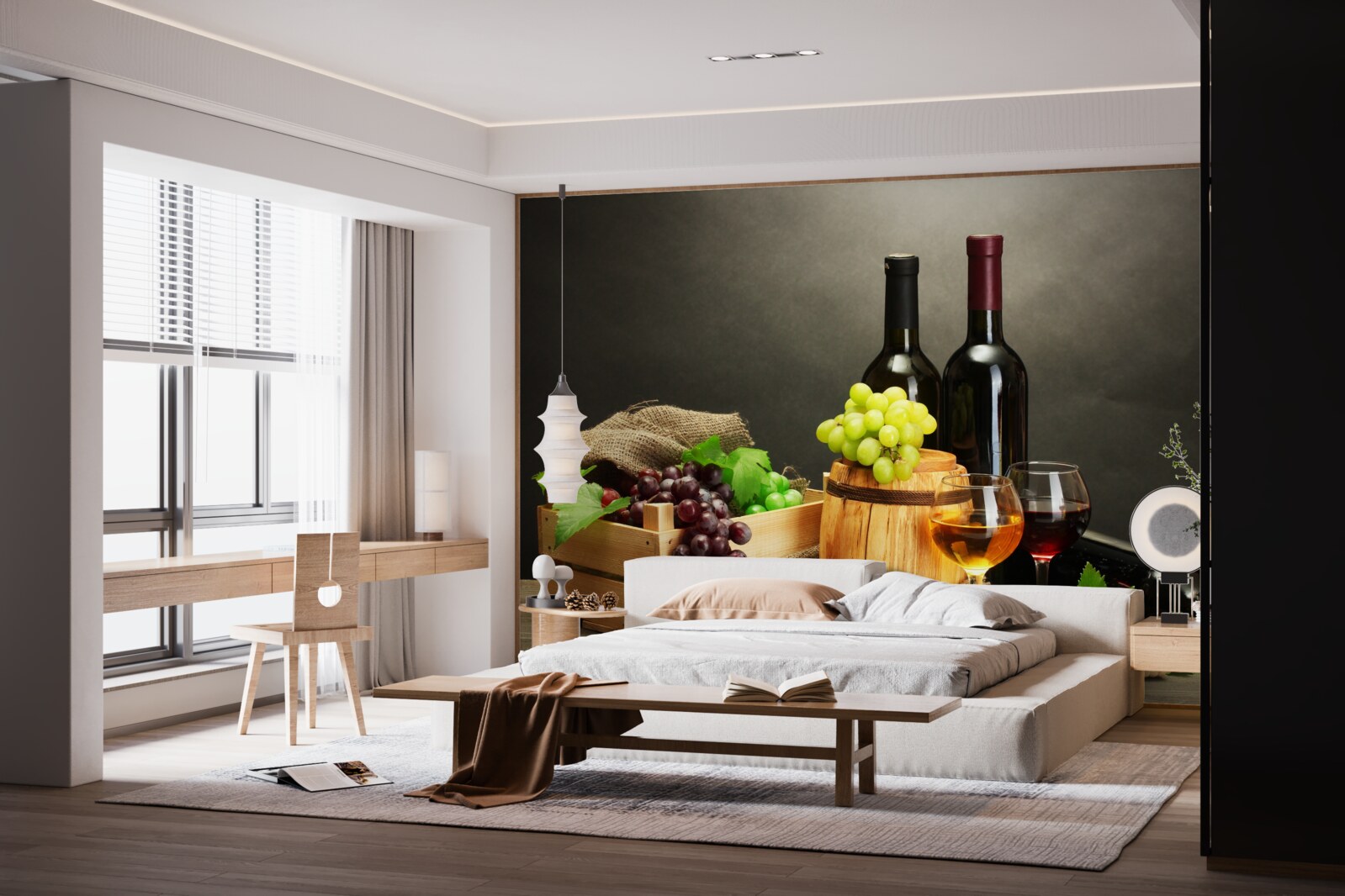 Papier peint des grappes de raisin et un verre de vin