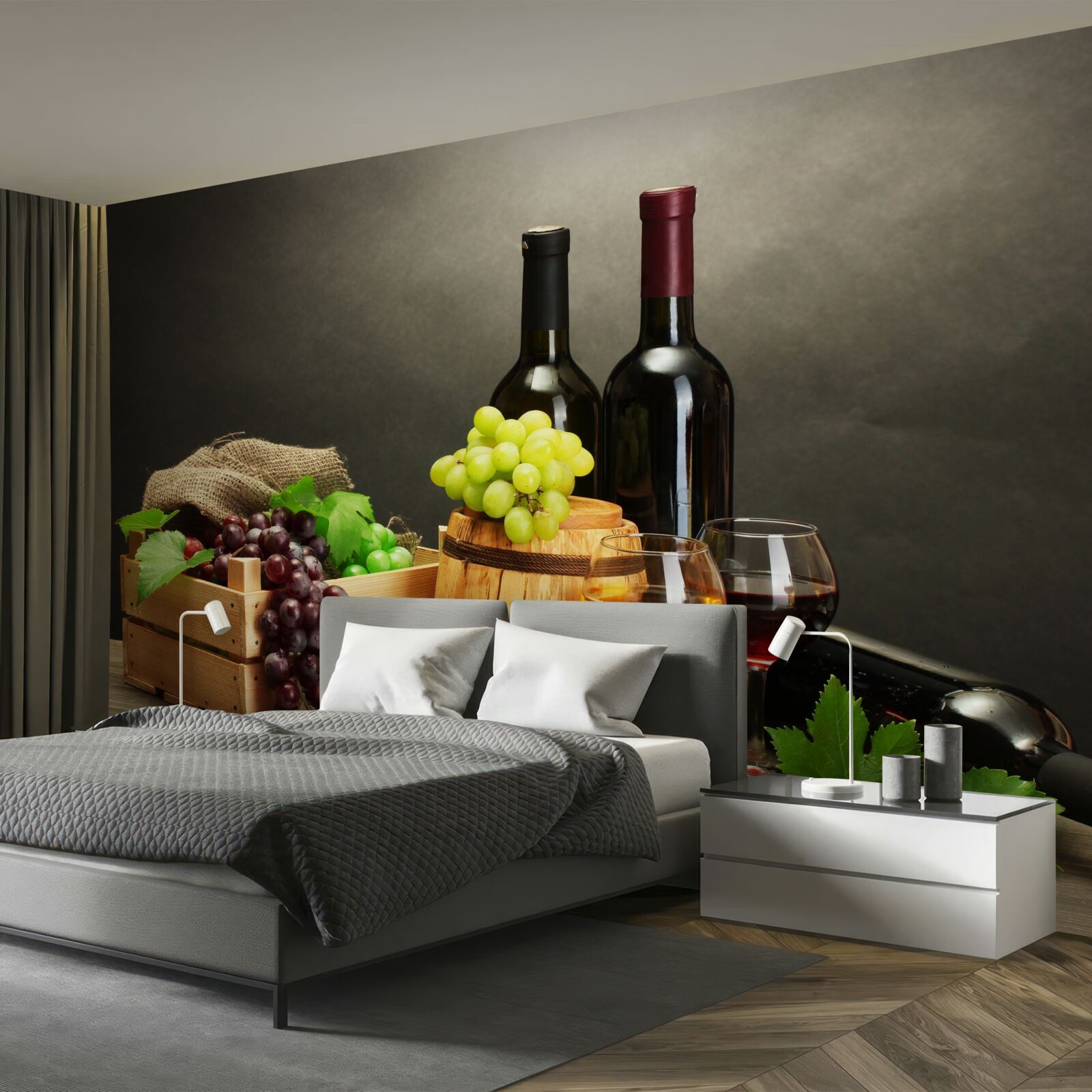 Papier peint des grappes de raisin et un verre de vin