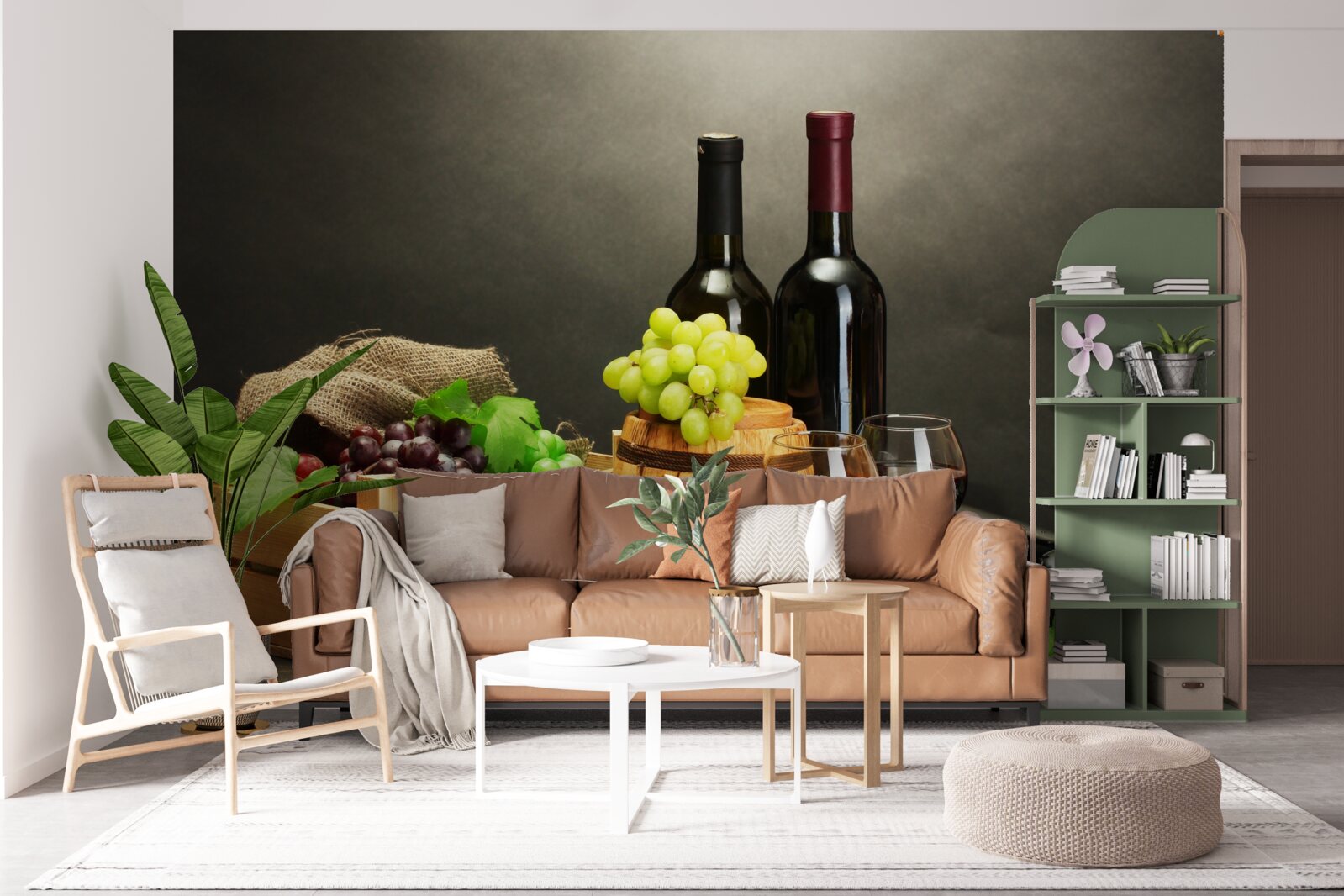 Papier peint des grappes de raisin et un verre de vin