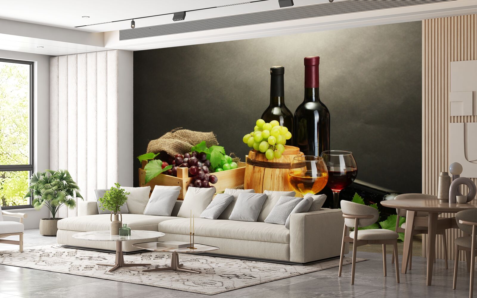 Papier peint des grappes de raisin et un verre de vin