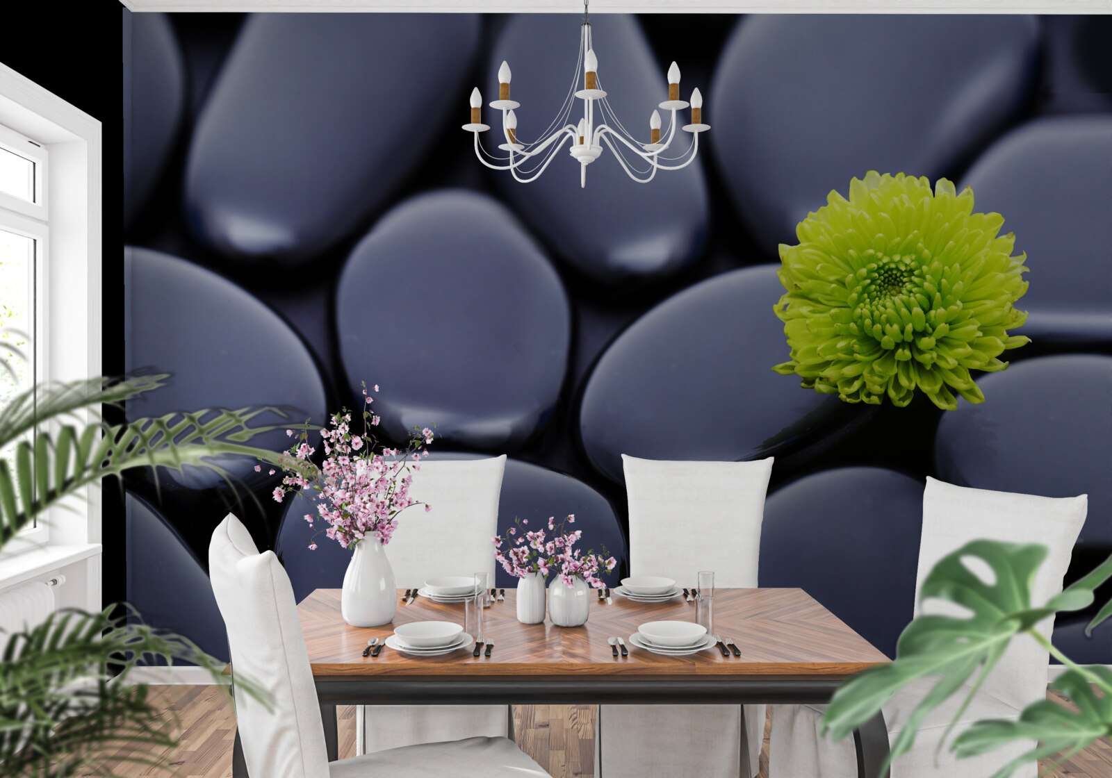 Papier peint une fleur verte pousse sur une barrière rocheuse