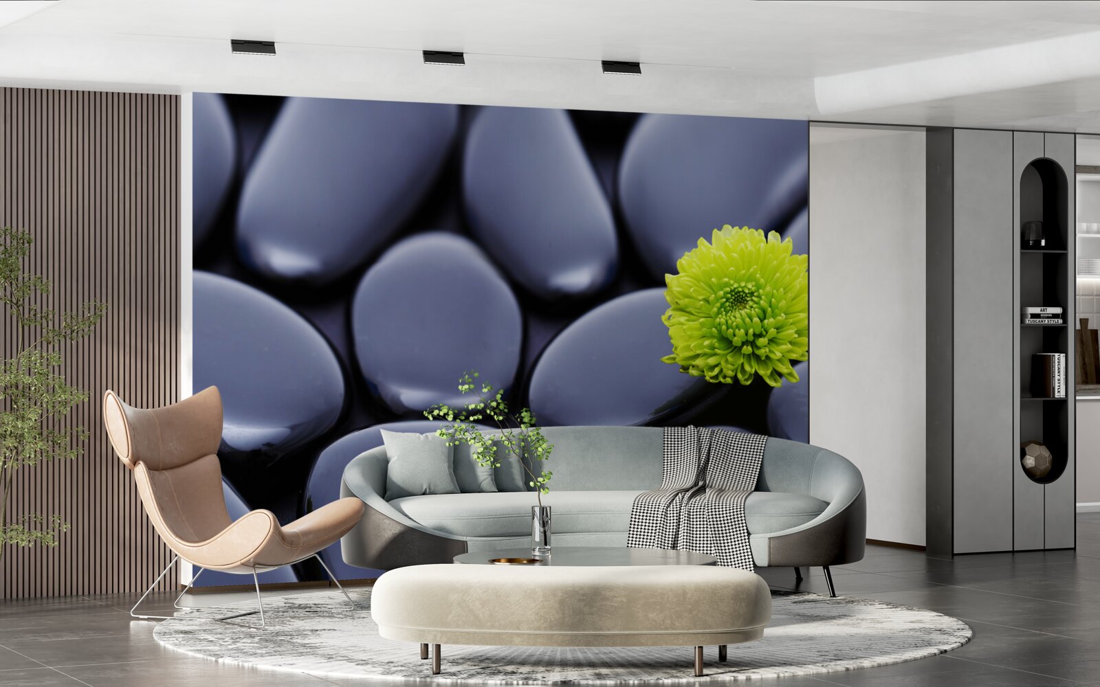 Papier peint une fleur verte pousse sur une barrière rocheuse