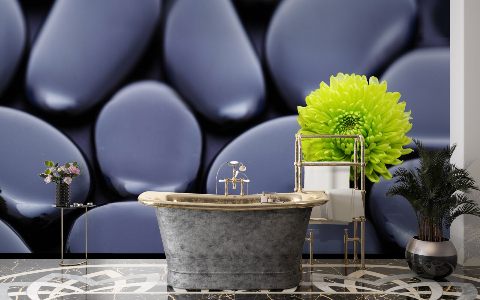 Papier peint une fleur verte pousse sur une barrière rocheuse