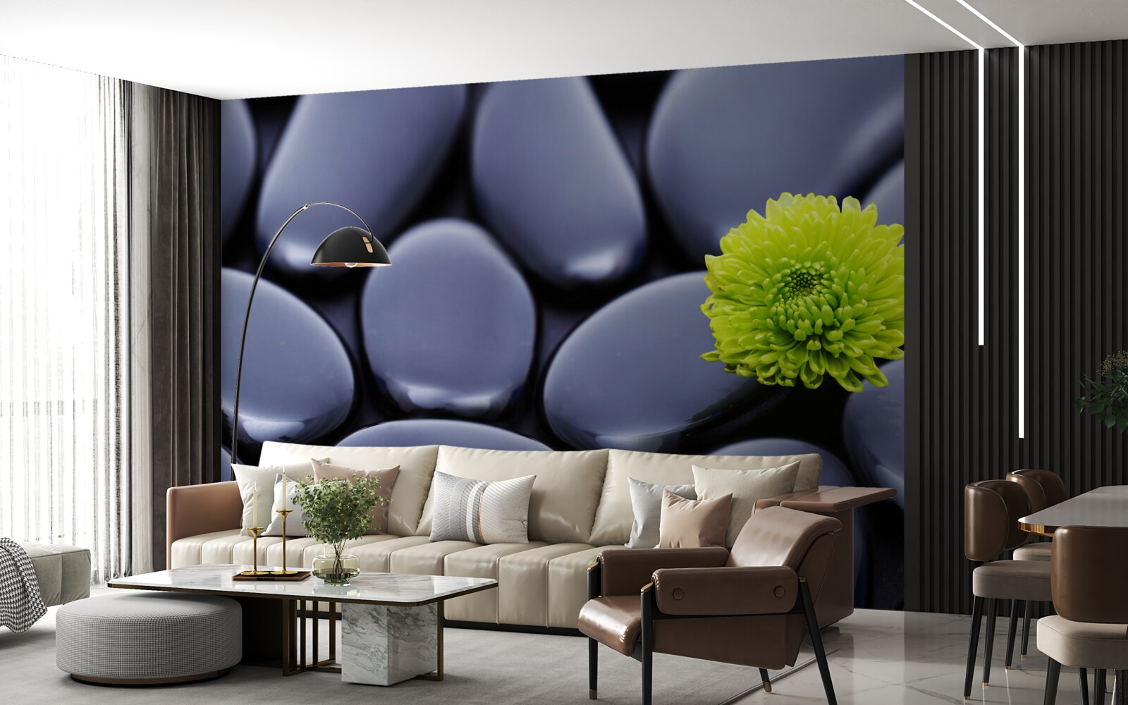 Papier peint une fleur verte pousse sur une barrière rocheuse