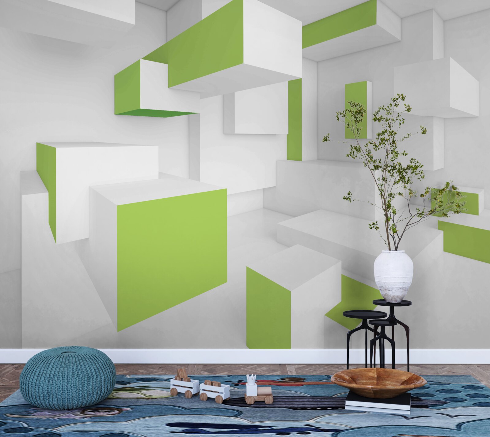 Papier peint structures rectangulaires avec bardage vert clair