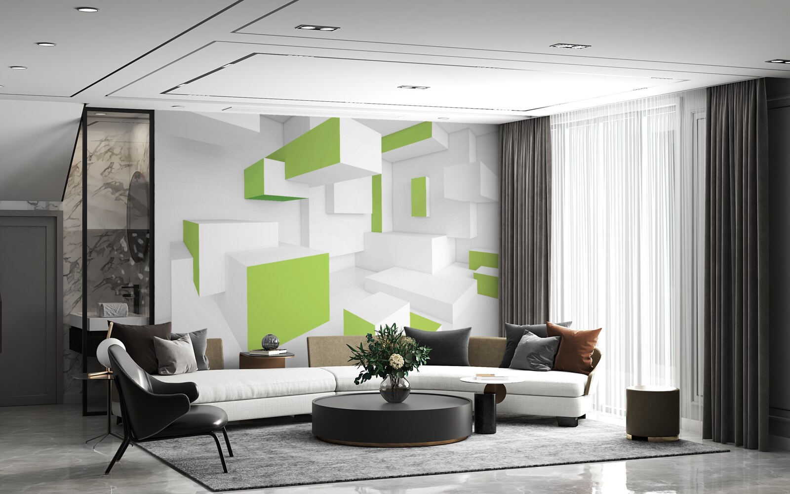 Papier peint structures rectangulaires avec bardage vert clair