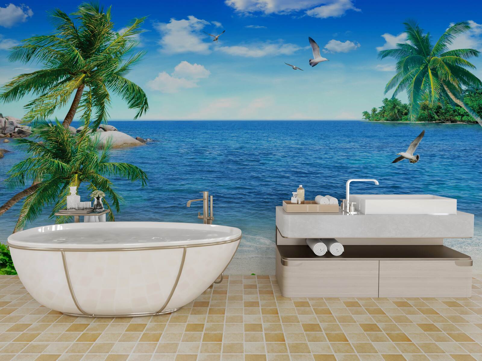 Papier peint littoral de palmiers dans la région tropicale