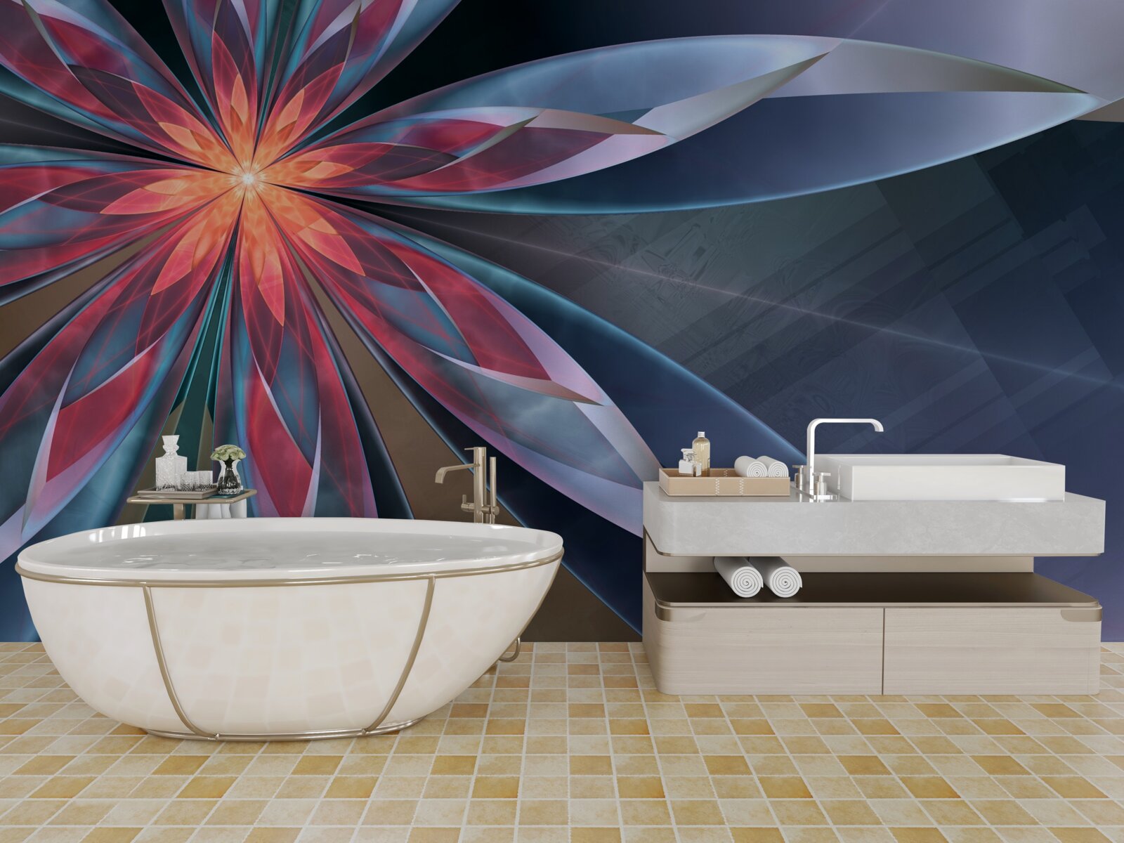 Papier peint lotus à noyau rouge