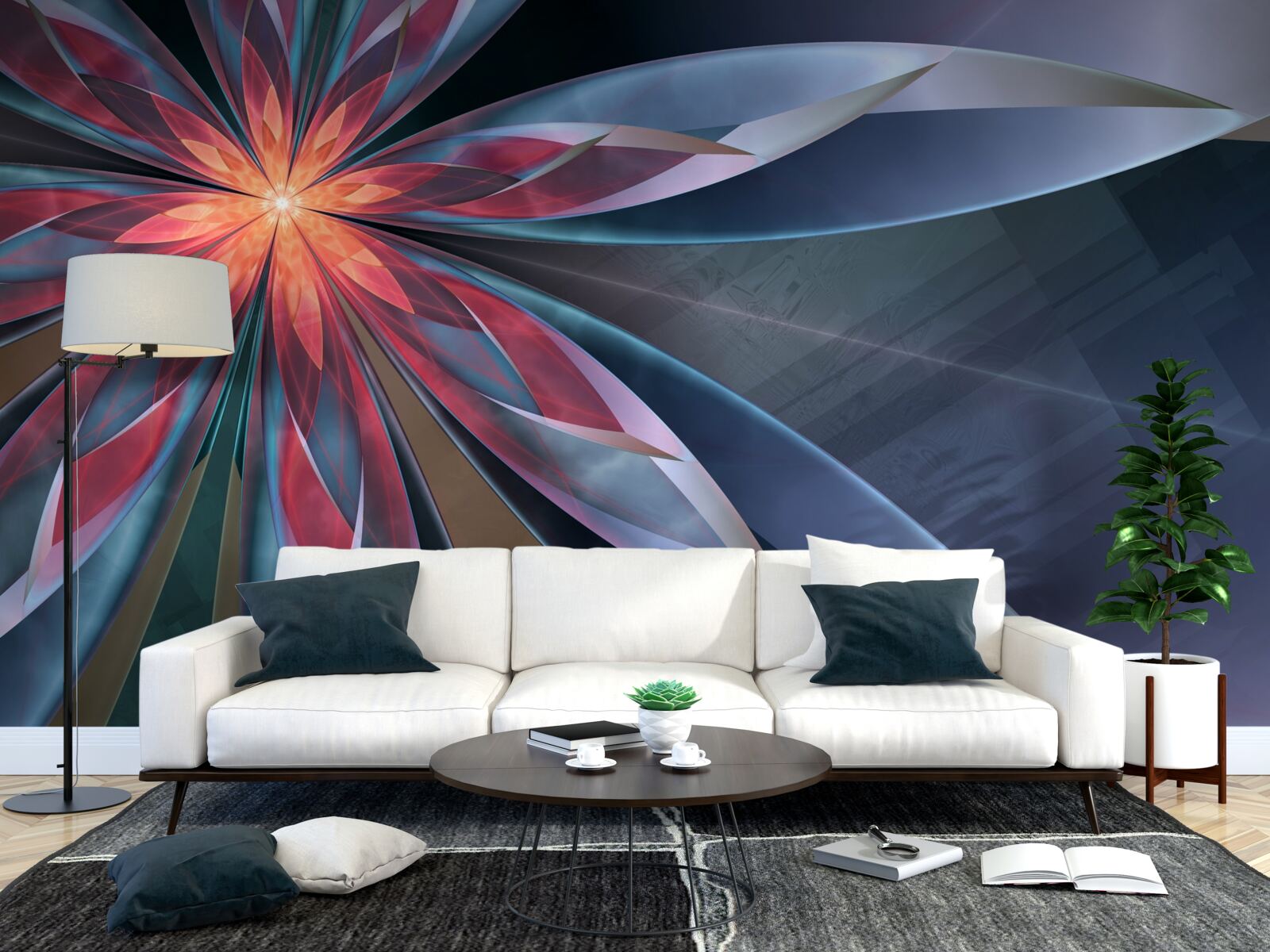 Papier peint lotus à noyau rouge