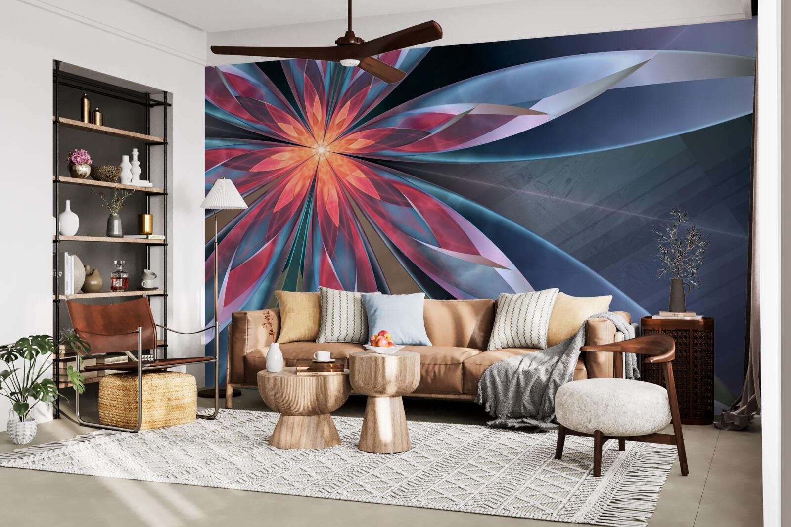 Papier peint lotus à noyau rouge