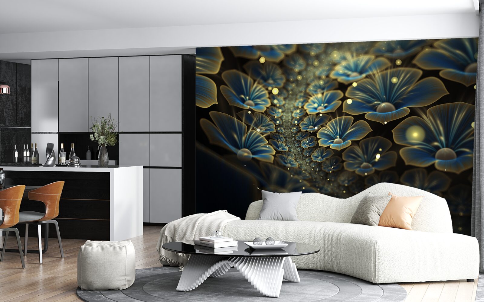 Papier peint fleurs inhabituelles en style néon