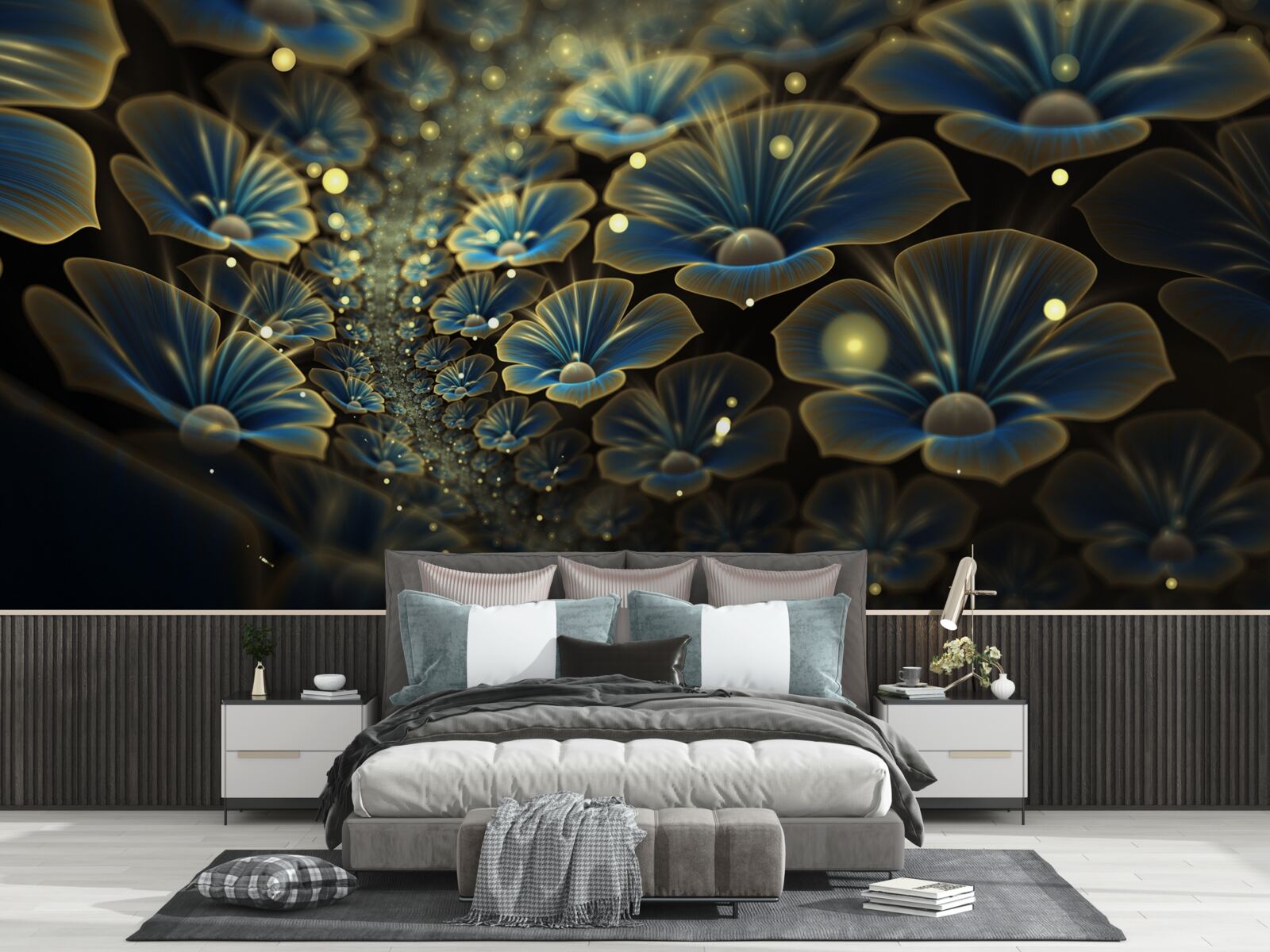 Papier peint fleurs inhabituelles en style néon