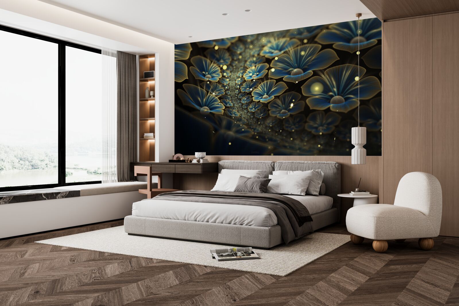 Papier peint fleurs inhabituelles en style néon