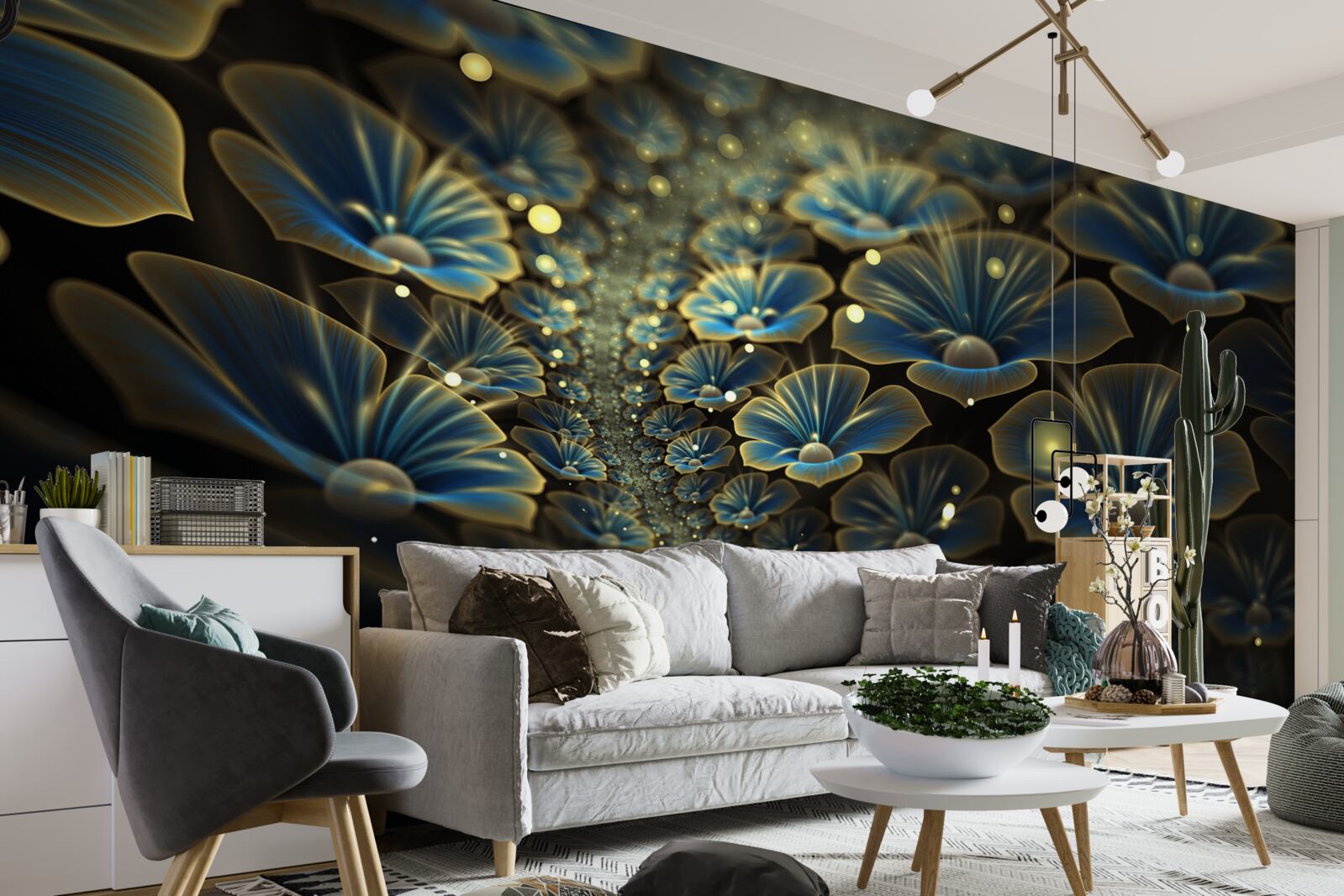 Papier peint fleurs inhabituelles en style néon